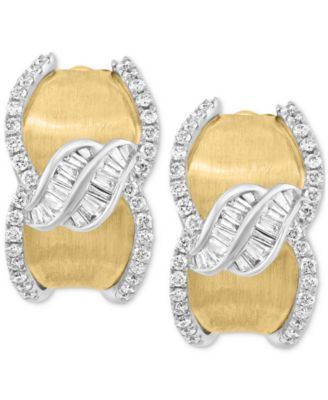 EFFY&reg; Diamond Round & Baguette Curvy Hoop Earrings (1/2 ct. t.w.) in 14k Gold