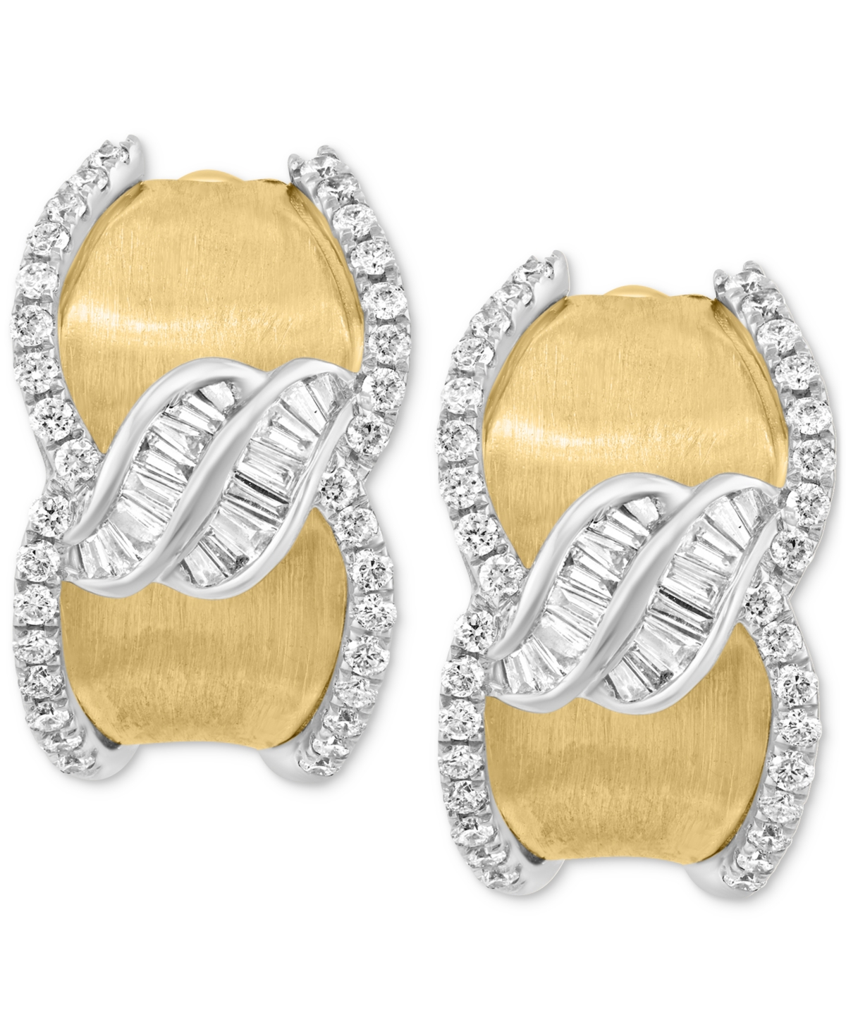 Effy Collection Effy Diamond Round & Baguette Curvy Hoop Earrings (1/2 Ct. T.w.) In 14k Gold In Gold