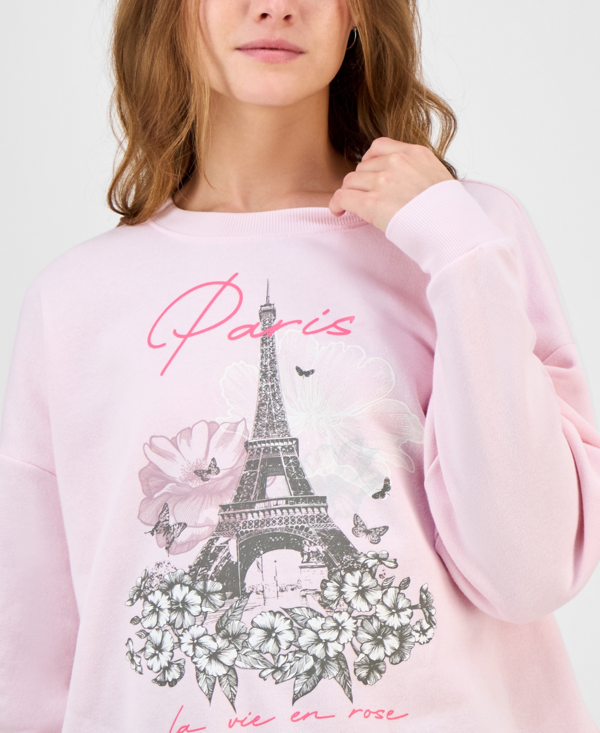 Self Esteem Juniors' Paris Graphic Sweatshirt In Pink