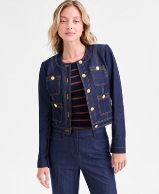 Tahari ASL - Women's Cropped Button-Front Denim Jacket