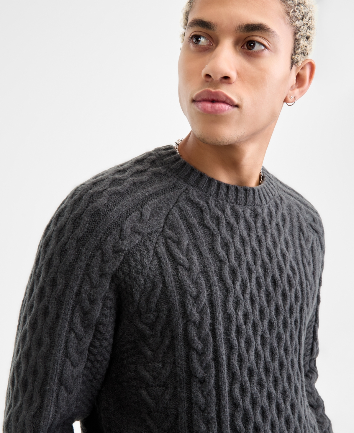 Sun + Stone Men's Long-sleeve Cozy Cable-knit Crewneck Sweater, Macy's Exclusive In Green