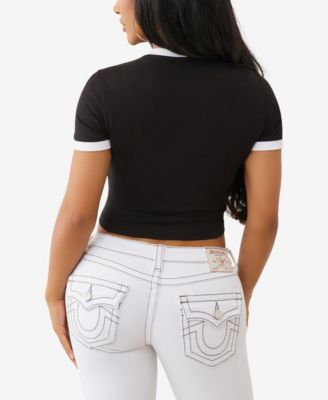 Women's Crystal Contrast Ringer Crew Neck T-Shirt