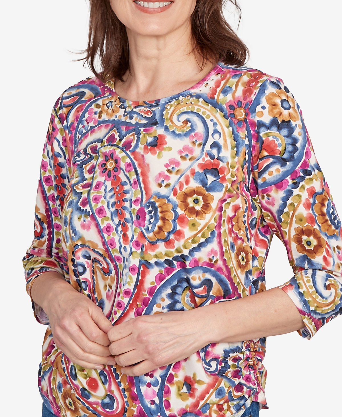 Alfred Dunner Petite Paisley Top In Multi