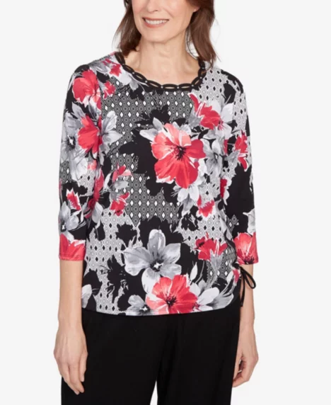 Petite Patchwork Floral Top - Red
