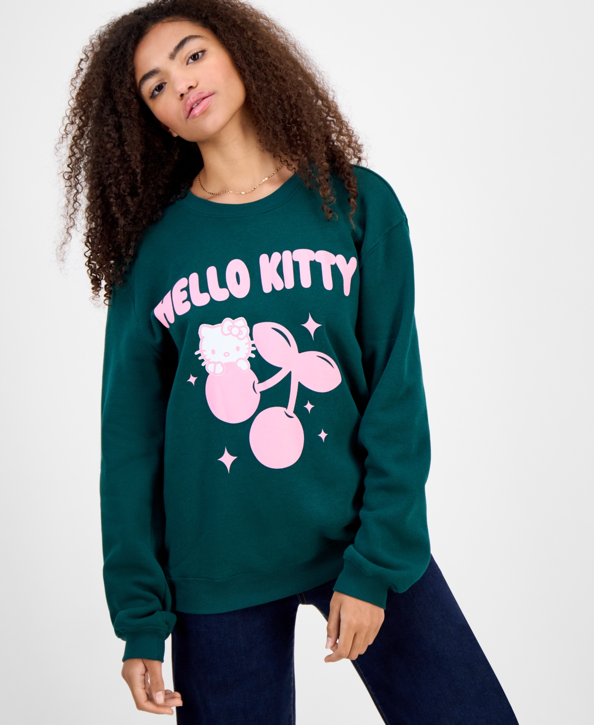 Grayson Threads, The Label Juniors' Hello Kitty Cherry Graphic Sweatshirt In Green
