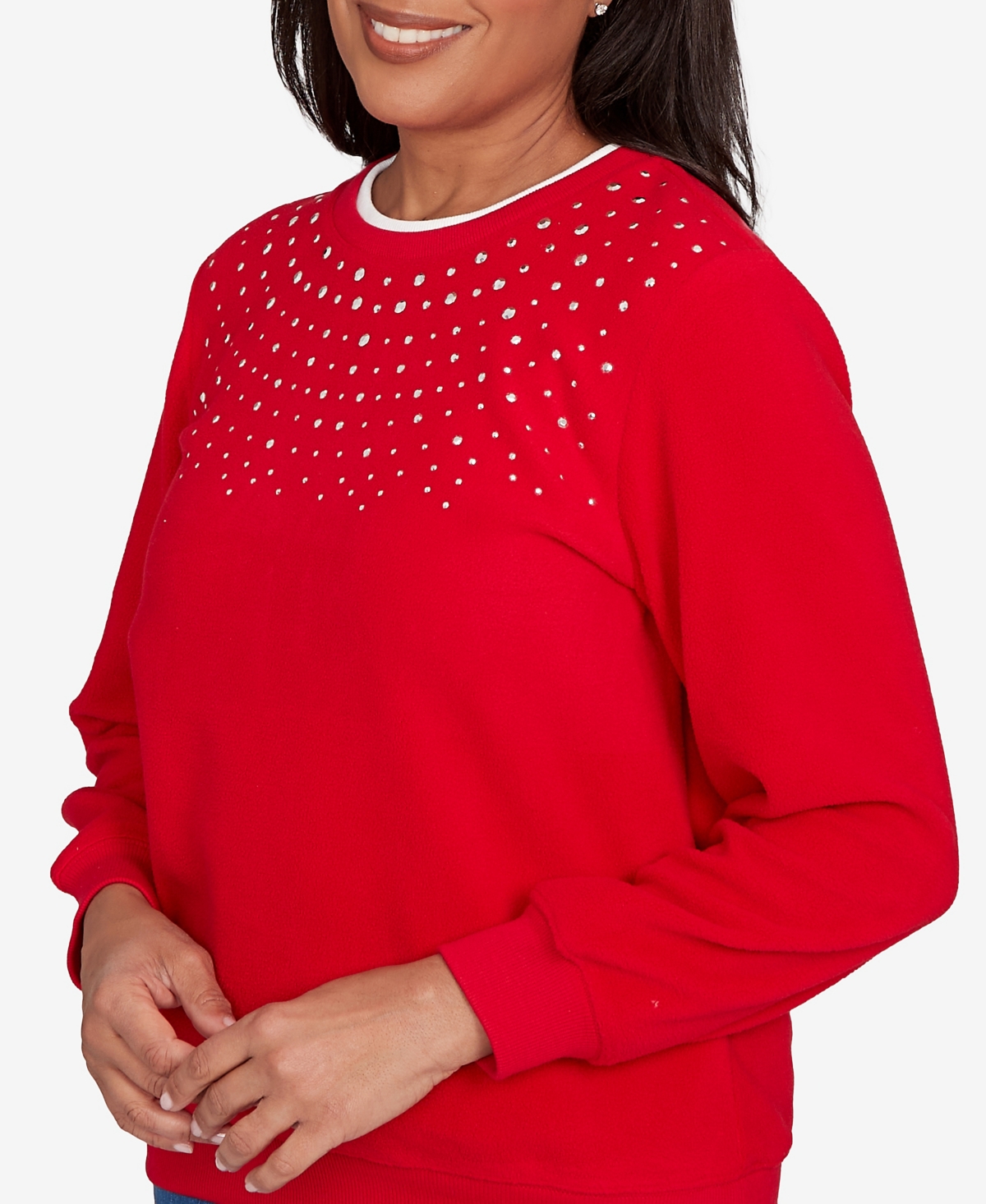 Alfred Dunner Petite Embellished Neckline Anti-pill Top In Red