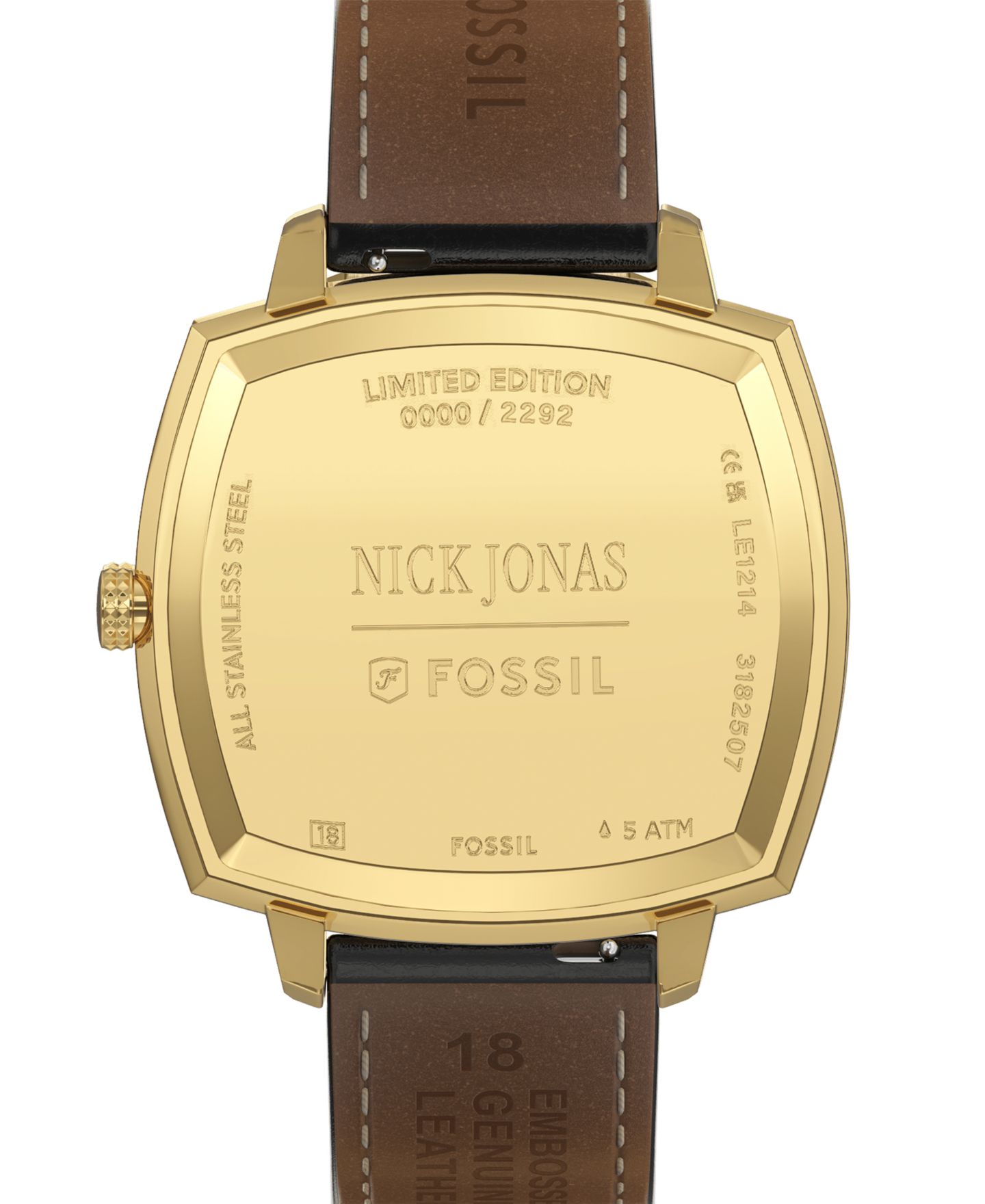 Часы Fossil Nick Jonas x Machine Luxe унисекс, чёрный кожаный ремешок под крокодила, 37 мм — фото 3
