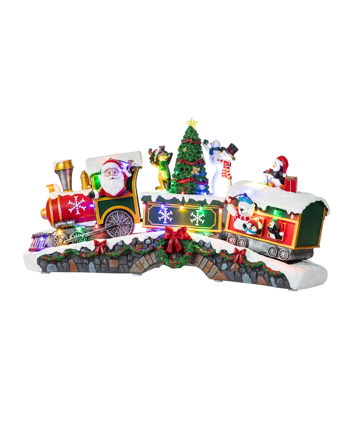 20" Lighted Resin Christmas Santa Train Village - Multi