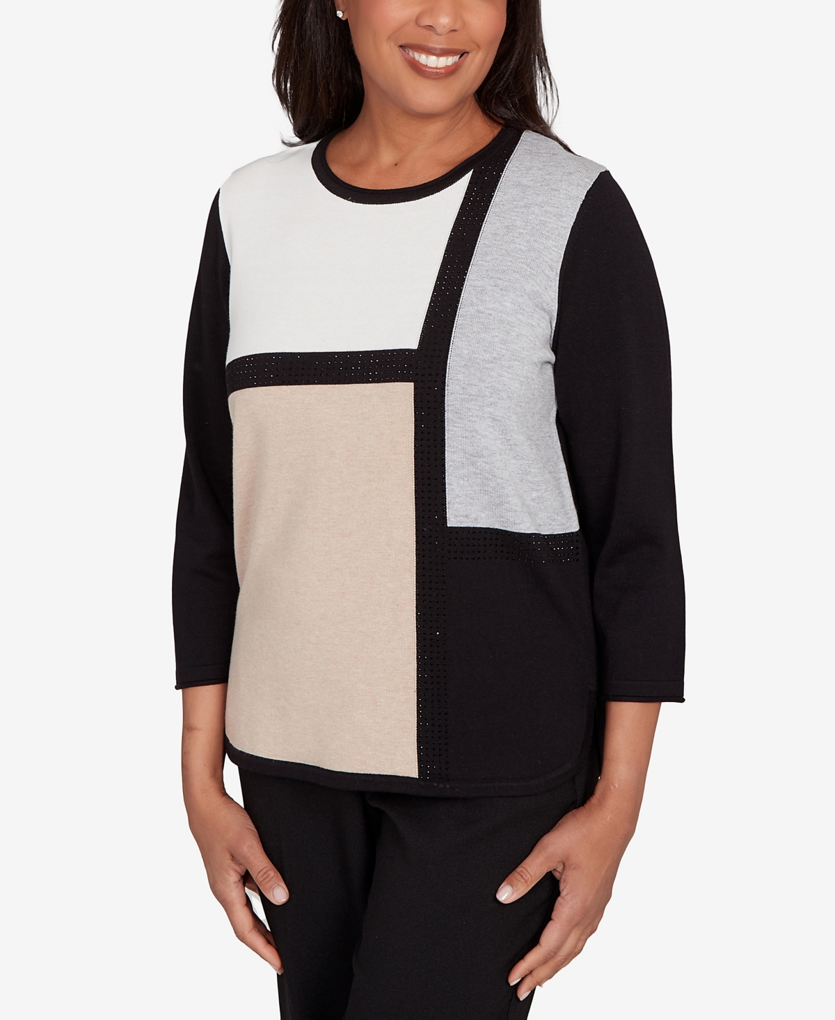Alfred Dunner Petite Classic Long Sleeve Sweater In Black