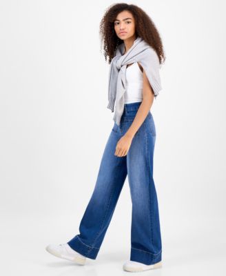 Juniors' High-Rise Wide-Leg Patch-Pocket Jeans 