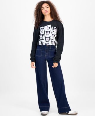 Juniors' High-Rise Wide-Leg Patch-Pocket Jeans 