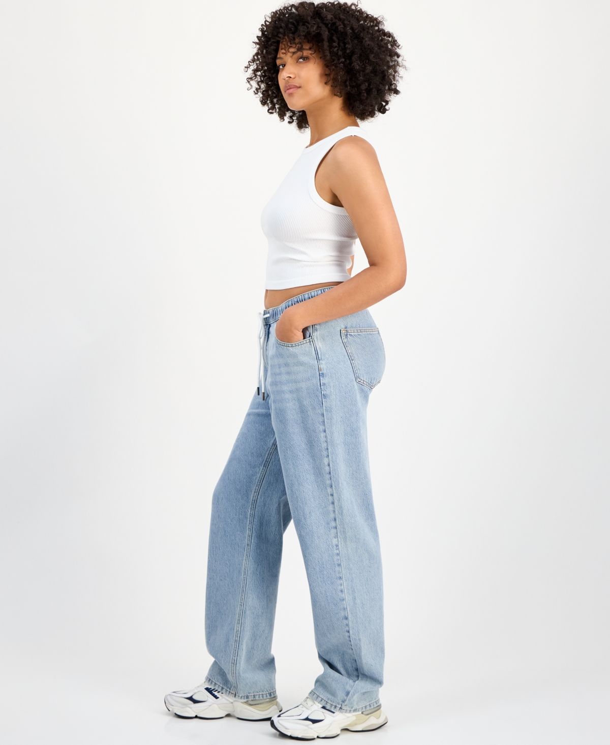 Indigo Rein Juniors' Cotton Wide-Leg Drawstring Jeans