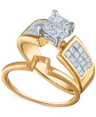 Macy's - Diamond Princess Side Cluster Bridal Set (1-1/10 ct. t.w.) in 14k Two-Tone Gold