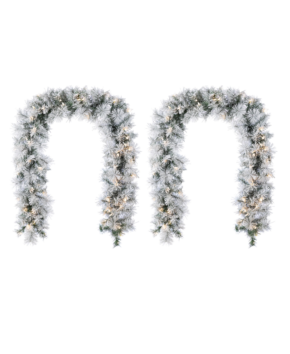 6 ft Pre-Lit Snow Flocked Pine Christmas Garlands, Set of 2 - Multi