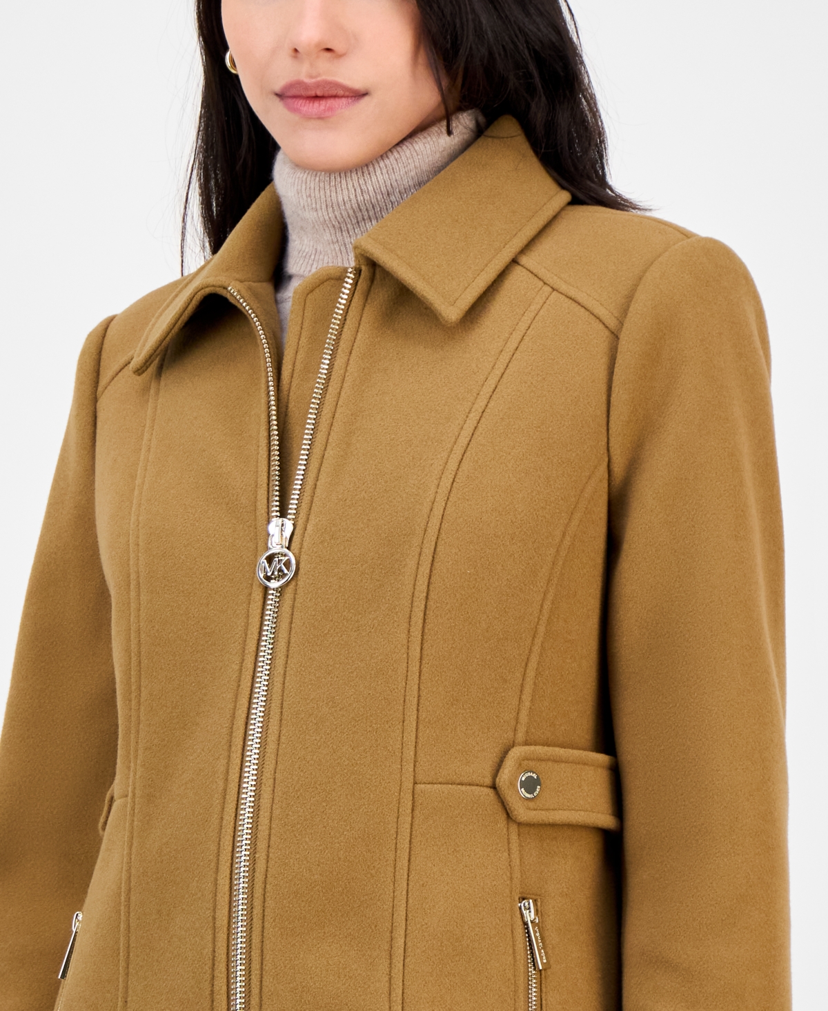 Michael Kors Michael  Women's Collared Zip-front Coat In Brown