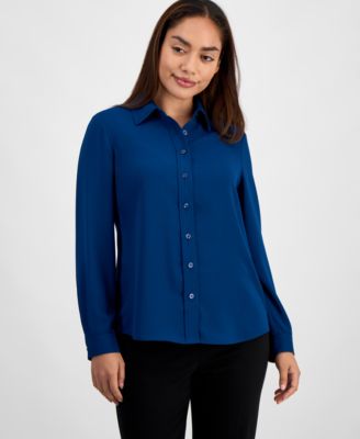 AK Anne Klein - Petite Long-Sleeve Button-Front Shirt