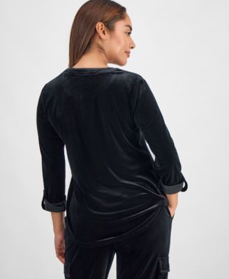 Petite Velour Split-Neck Top