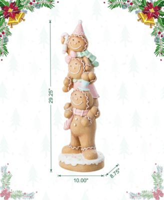 29.25" Resin Christmas Macaron Stacked Gingerbread Man Porch D&eacute;cor