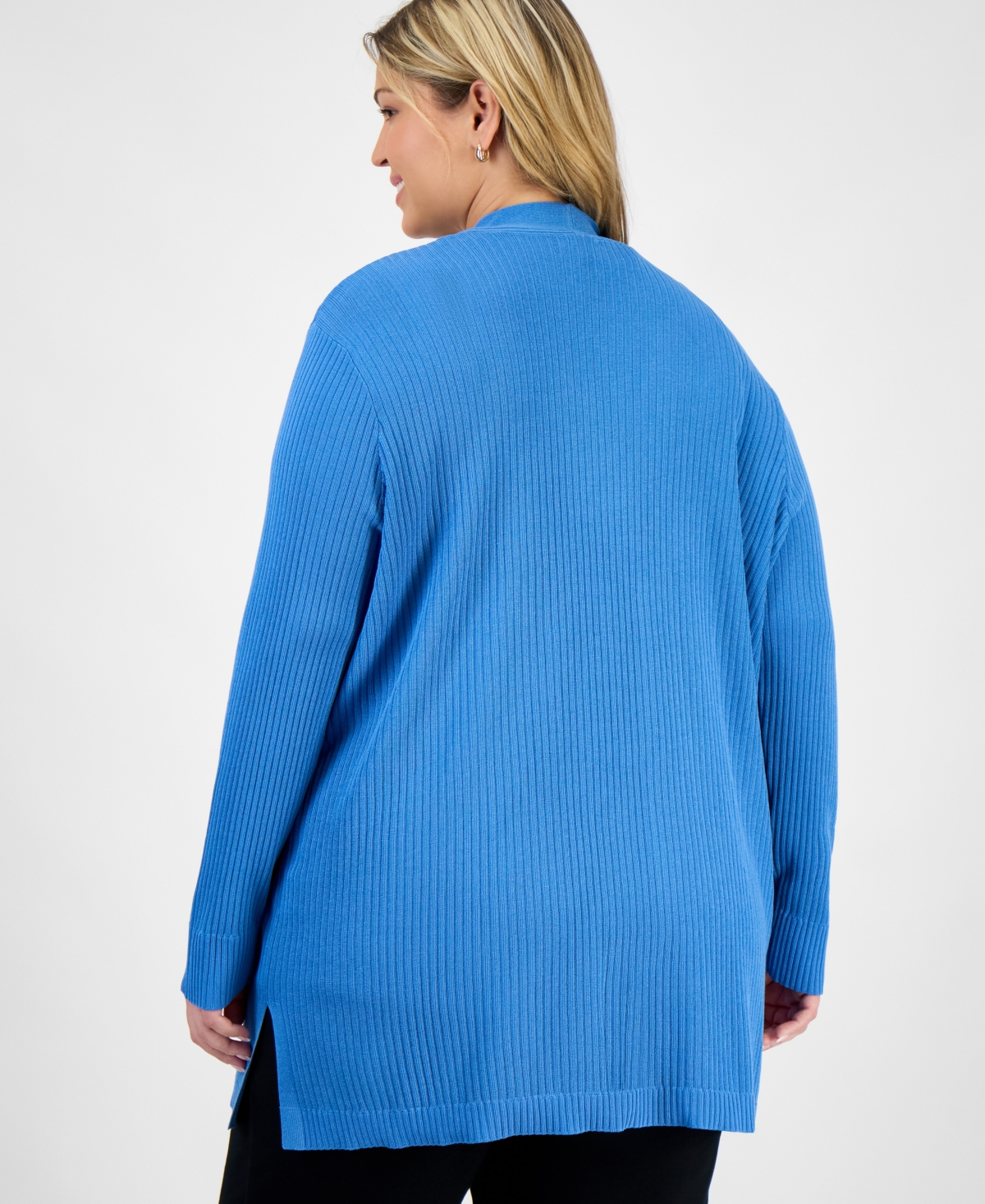 Jones New York Plus Size Open-front Long-sleeve Cardigan In Blue