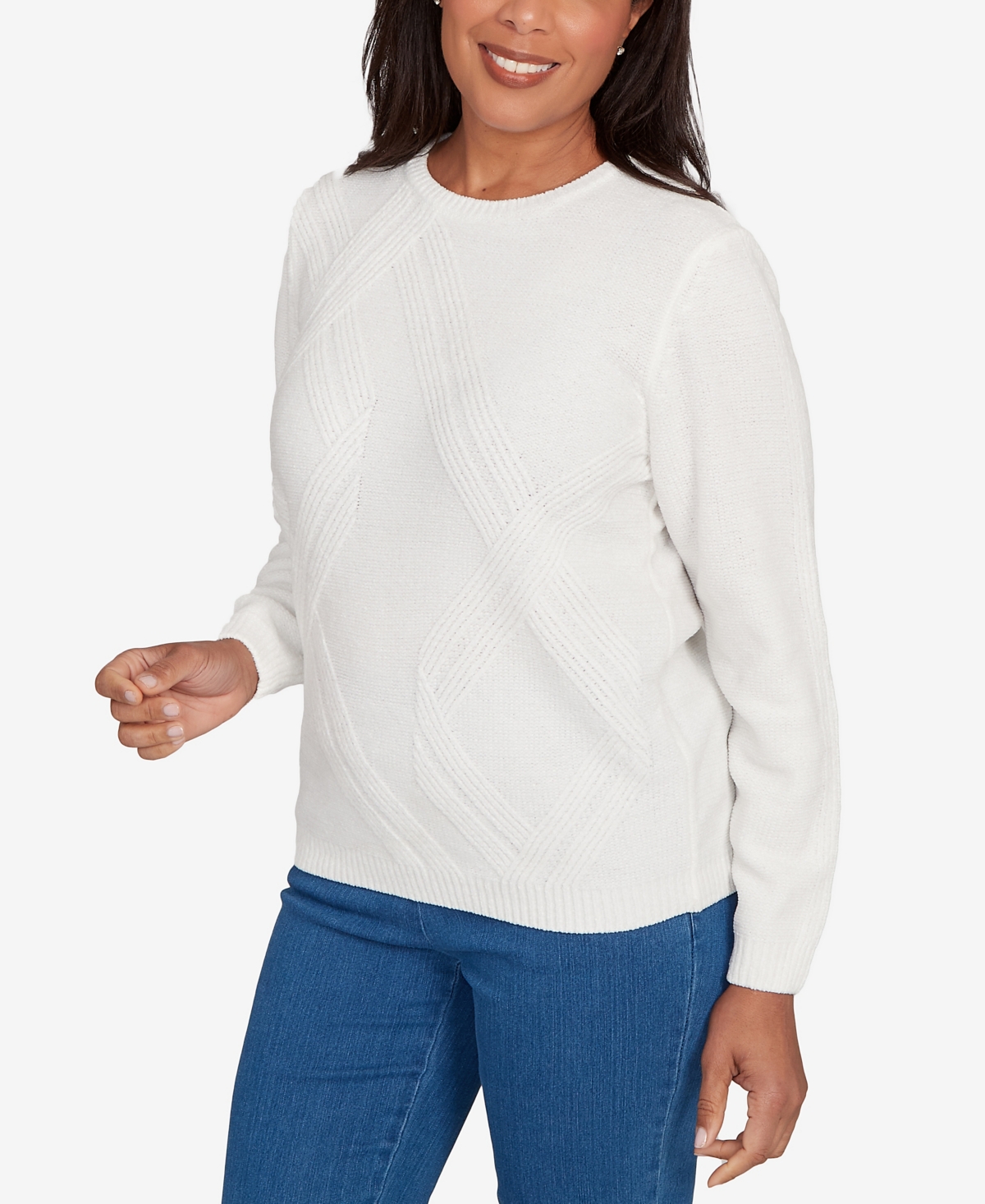 Alfred Dunner Petite Chenille Pullover Sweater In White