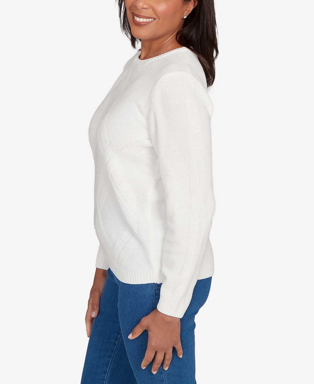 Alfred Dunner Petite Chenille Pullover Sweater In White