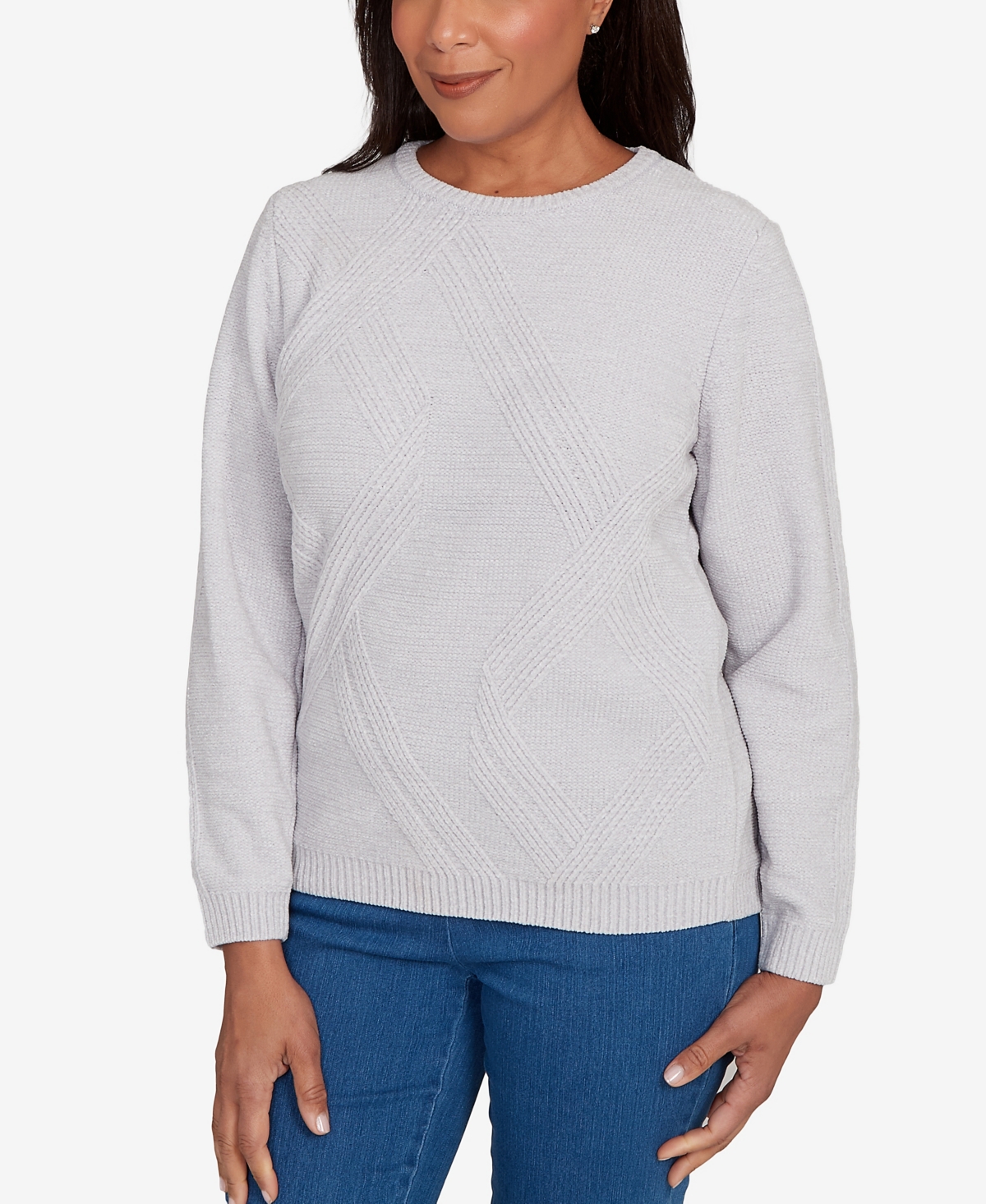 Alfred Dunner Petite Chenille Pullover Sweater In White