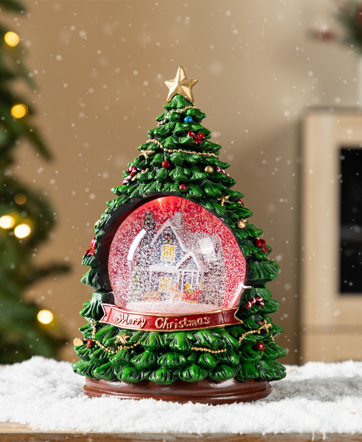 Glitzhome 100mm Lighted Resin Christmas Musical Snowflakes Christmas Tree Water Globe In Multi
