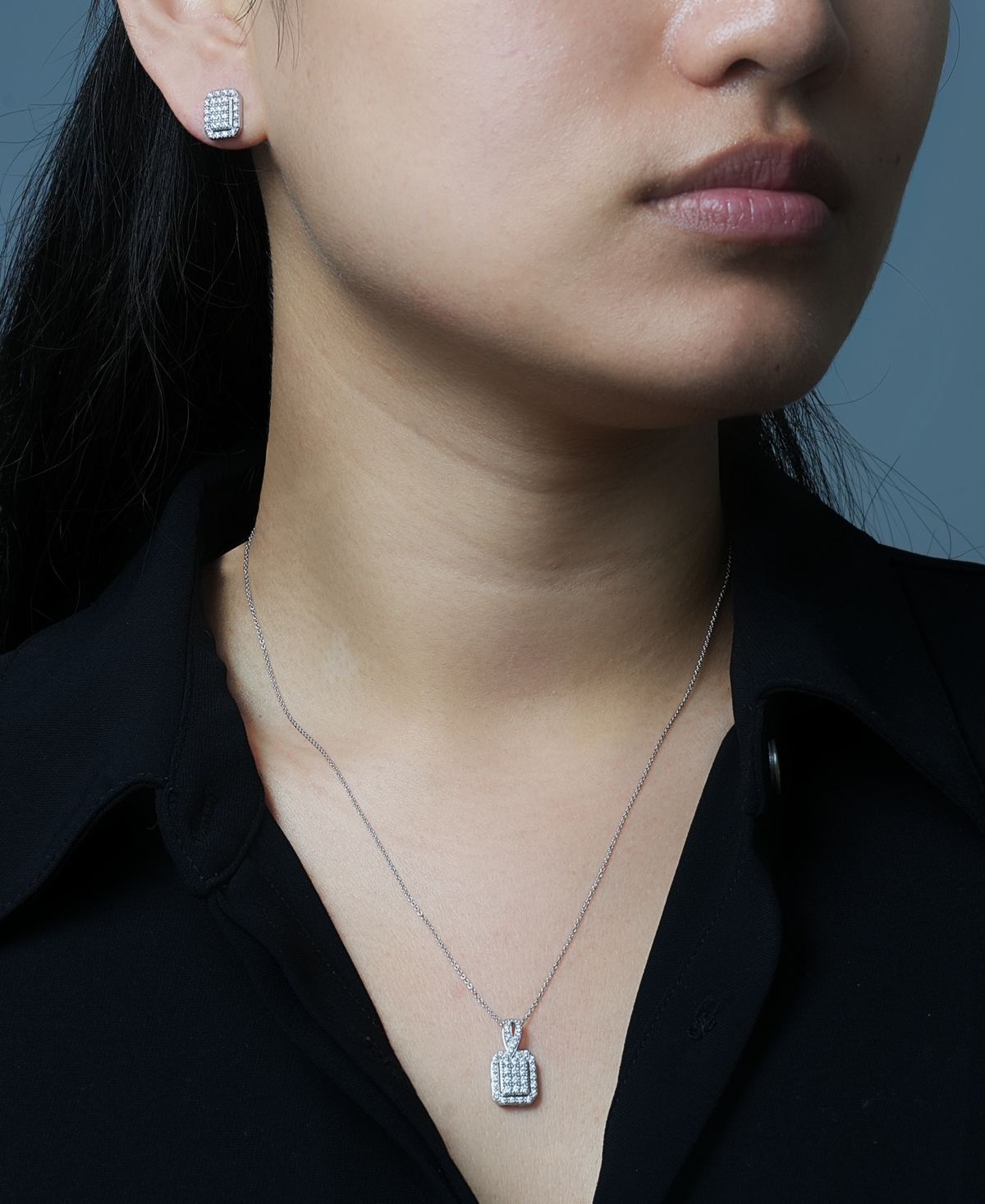 Macy's Diamond Octagon Halo Cluster 18" Pendant Necklace (1/3 Ct. T.w.) In Sterling Silver,  Exclusiv In Metallic
