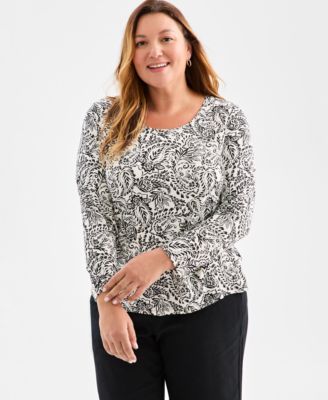 Style & Co - Plus Size Printed Long-Sleeve Top