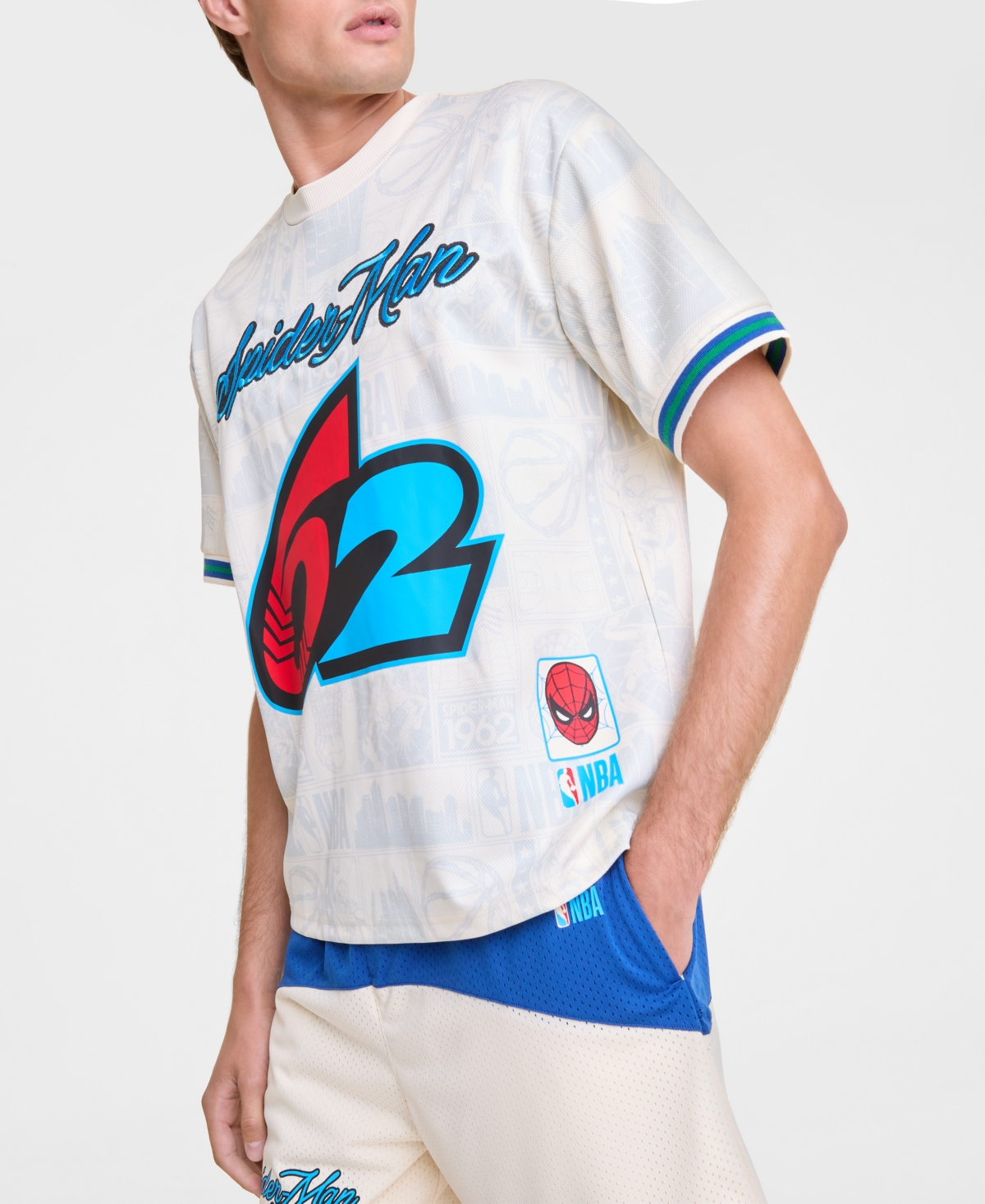 Macy's Marvel X Nba Men's Spider-man 62 Short Sleeve Jersey, Macy's Exclusive In White