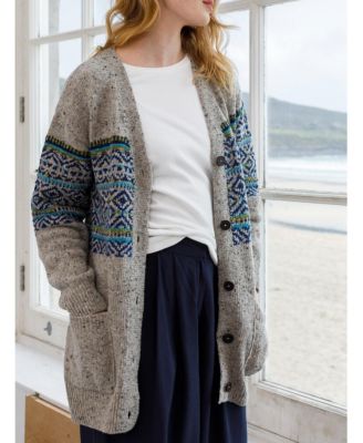 Women's Warm Cardigan with Fair Isle Pattern, Boyfriend Fit