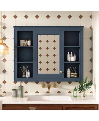 35" x 27.5" Bathroom Mirror Cabinet with 6 Open Shelves, Wall Mounted Medicine Cabinet (No Vanity)