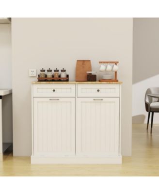 CASAINC E1 MDF Two Drawers and Dual Compartments for Kitchen Waste Storage Tilt-Out Trash Cabinet