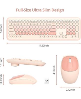 Cute Colorful Keyboard and Mouse Wireless Silent, Full-Size Retro Typewriter Wireless Quiet Slim Keyboard Low-Noise 2.4GHz for Computer, Desktop, Laptop(6-Ocean Orange)