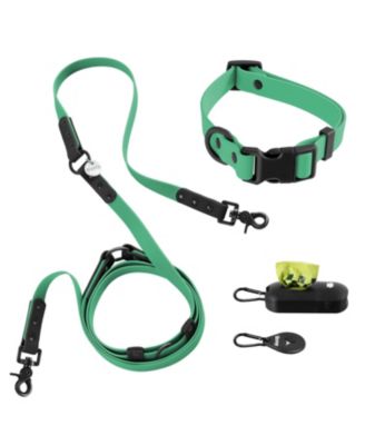 Luna 8FT Adjustable 6-in-1 Waterproof Hands-Free Leash and Collar with LED Flashlight, Bag Dispenser, and Poop Bag Holder