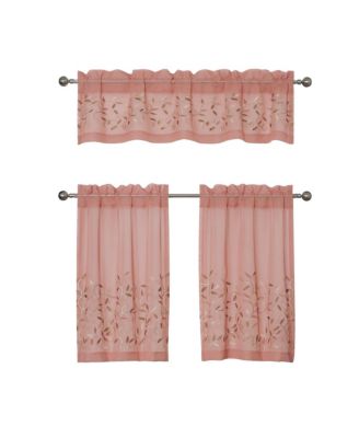Shabby Sheer Embroidered Complete 3 Piece Floral Rod Pocket Cafe Kitchen Curtain Tier & Valance Set