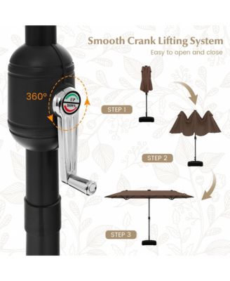 13FT Double-sided Patio Umbrella w/ Solar Lights Crank Handle Umbrella Base