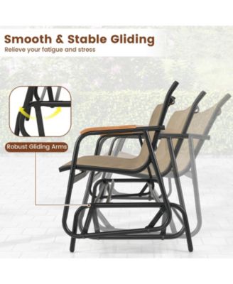 Patio Glider Bench for 3 Swing Gliding Loveseat with Curved Teak Armrests for Porch