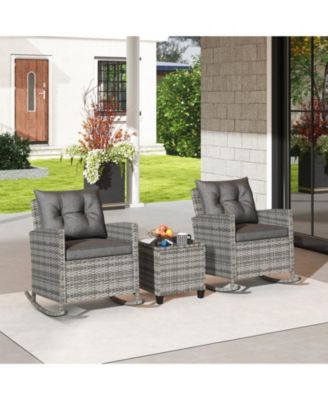 Weather-Resistant 3-Piece Patio Rocking Chair Set with Cushions and Tempered Glass Table – Ideal for Outdoor Lounging