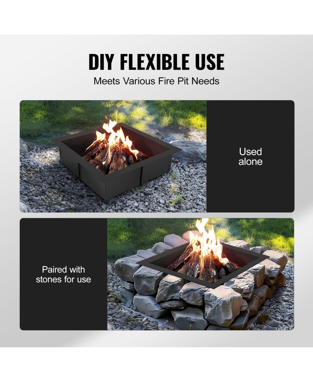 Slickblue Square Steel Fire Pit Ring Liner – Heavy-Duty Outer Liner for Diy Campfire and Backyard Fire Pits