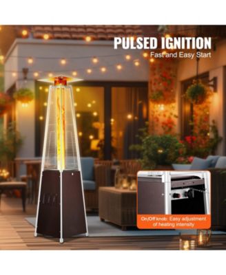 Outdoor Pyramid-Style Propane Patio Heater with Glass Flame Tube and Wheels – Elegant Heating for Garden or Patio