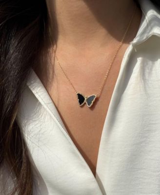 Butterfly Necklace with Black Onyx in 14k Gold Plated Sterling Silver