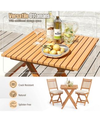 3-Piece Outdoor Wooden Bistro Set with Cushioned Chairs and Matching Table for Patio or Garden