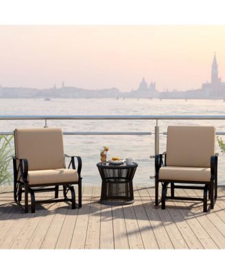 2 Pieces Patio Glider Chair Outdoor Metal Glider with Seat and Back Cushions Backyard Poolside