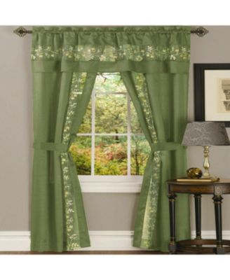 Complete 5 Pc Window In A Bag Embroidered Floral Country Flax Sheer Curtain Valance Set 54 In. W X In. L