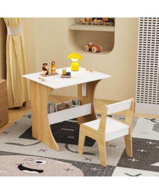 2 PC Wooden Kids Table Set with One Chair, Multifunctional Children Study Table-Convertible Tabletop for Study