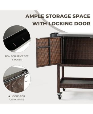 Outdoor Bar Cart With Wheels & Brakes,150LBS Capacity, Versatility Storage Cabinet Cart