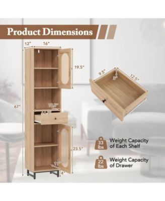 67" Tall Bathroom Cabinet with 2 Doors Open Compartment & Drawer Adjustable Shelves