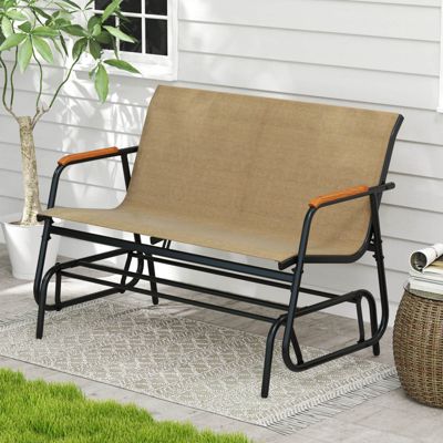 Patio Glider Bench for 2 Swing Gliding Loveseat with Curved Teak