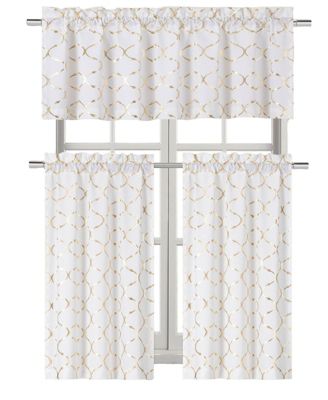 Metallic Lattice Clover Ultra Luxurious Complete Kitchen Curtain Tier & Valance Window Curtains Set - 58 in. W x 16 in. L